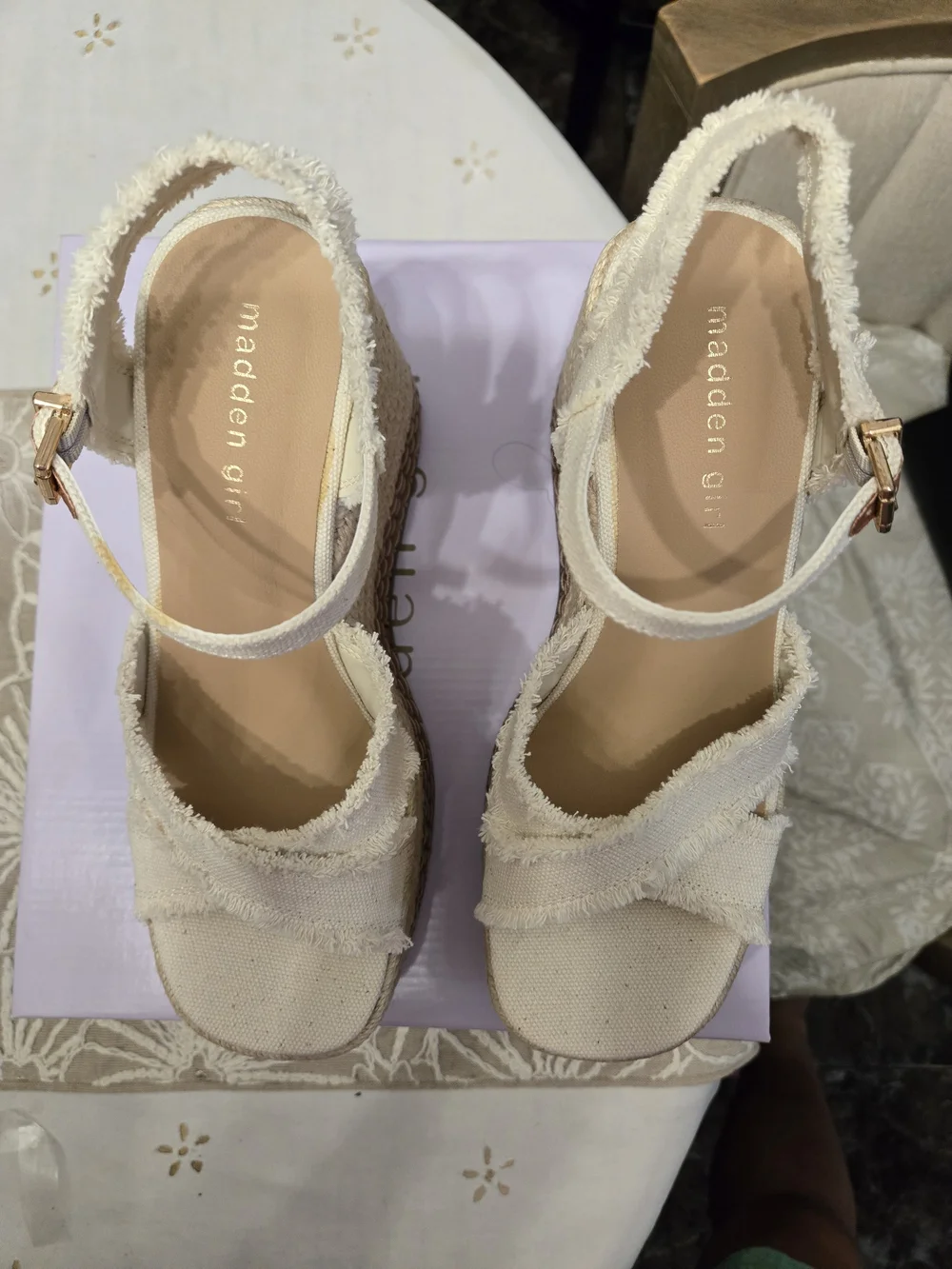 Madden Girl Cream Carlotta Espadrille Platform Wedge Sandals 7.5